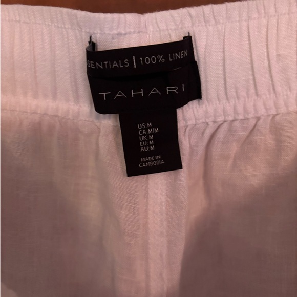 White cropped wide leg linen pants Tahari size M - Picture 4 of 5
